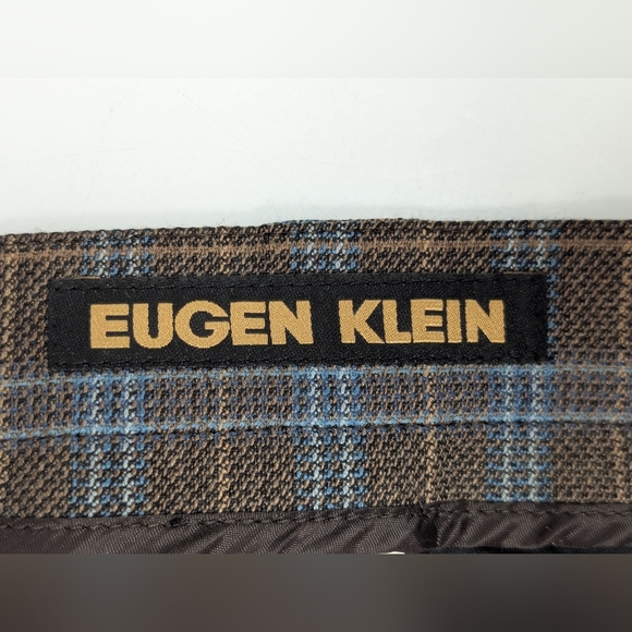 Vintage Eugen Klein Plaid Trousers Brown Blue Academia Chic 8/10 - Picture 4 of 10